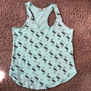 Mint Tank Top with Flamingo Print